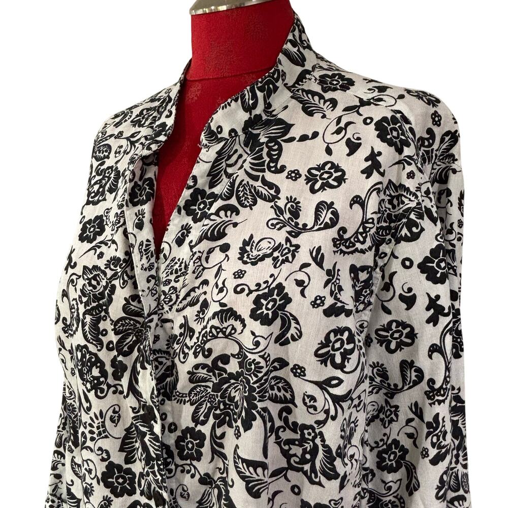 lily stanhope plus size 2X black white 3/4 cuffed sleeve linen tunic top blouse - Picture 6 of 9